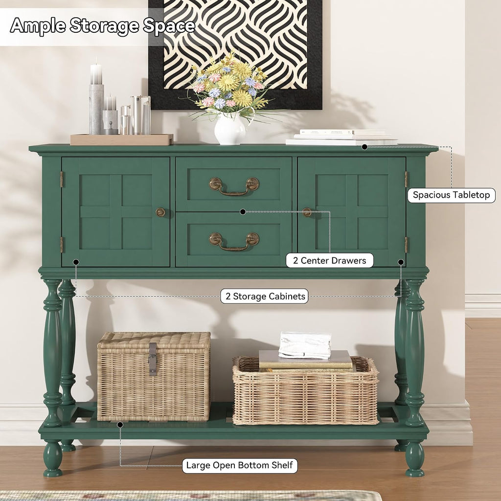Farmhouse Console Table with Storage, Narrow Entryway Table with 2 Drawers & 2 Door Cabinets, Sofa Table Behind Couch with Shelf for Living Room, Entryway