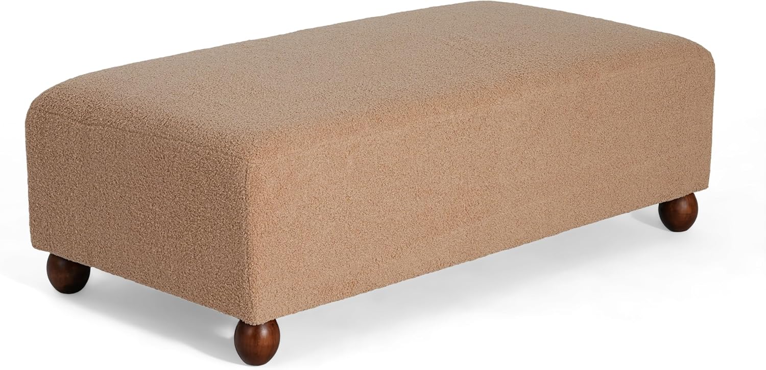 Christopher Knight Home Rika 48" Comfy Boucle Upholstered Bedroom Bench, Ottoman Bench with Rounded Wooden Legs, Spacious Seating, Long Footstool for Living Room, Entryway Bench, Tan Brown