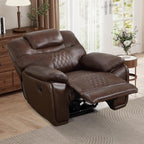 EBELLO Genuine Leather Recliner Chair, Manual Overstuffed Reclining Sofa for Adults with Comfortable Armrest and Backrest, Single Couch for Living Room, Dark Brown