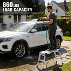 Aluminium Work Platform 660 Lbs, Portable Scaffolding Platform with One-Touch Automatic Fold, 4 Height Adjustment Step Stool, Perfect for RV Cleaning, Home Painting and Reaching High Places, Upgraded