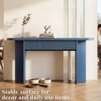 63" Fluted Entryway Console Table with 2 Drawers & Storage, Blue | Ribbed Accent Piece,Curved Edge,Hidden Catch-All,Dense MDF,Narrow Hallway,Behind Couch,Slim Profile,Solid Build,Foyer Accent