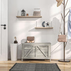 HOMCOM 30" Farmhouse Storage Bench Lift Top Storage Chest in Light Gray | Safety Hinge, Open Up 100°, Wooden Trunk, Bedroom, Entryway, Living Room