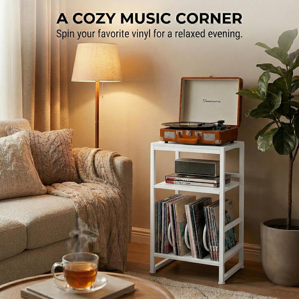 Record Player Stand,3-Tier Record Player Table with U-Shaped Vinyl Storage Up to 120 Albums,28" H End Table Turntable Stand with Storage,Record Table Vinyl for Living Room Bedroom