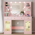 HUANLEGO Large Makeup Vanity Desk with Mirror and Lights, Pink