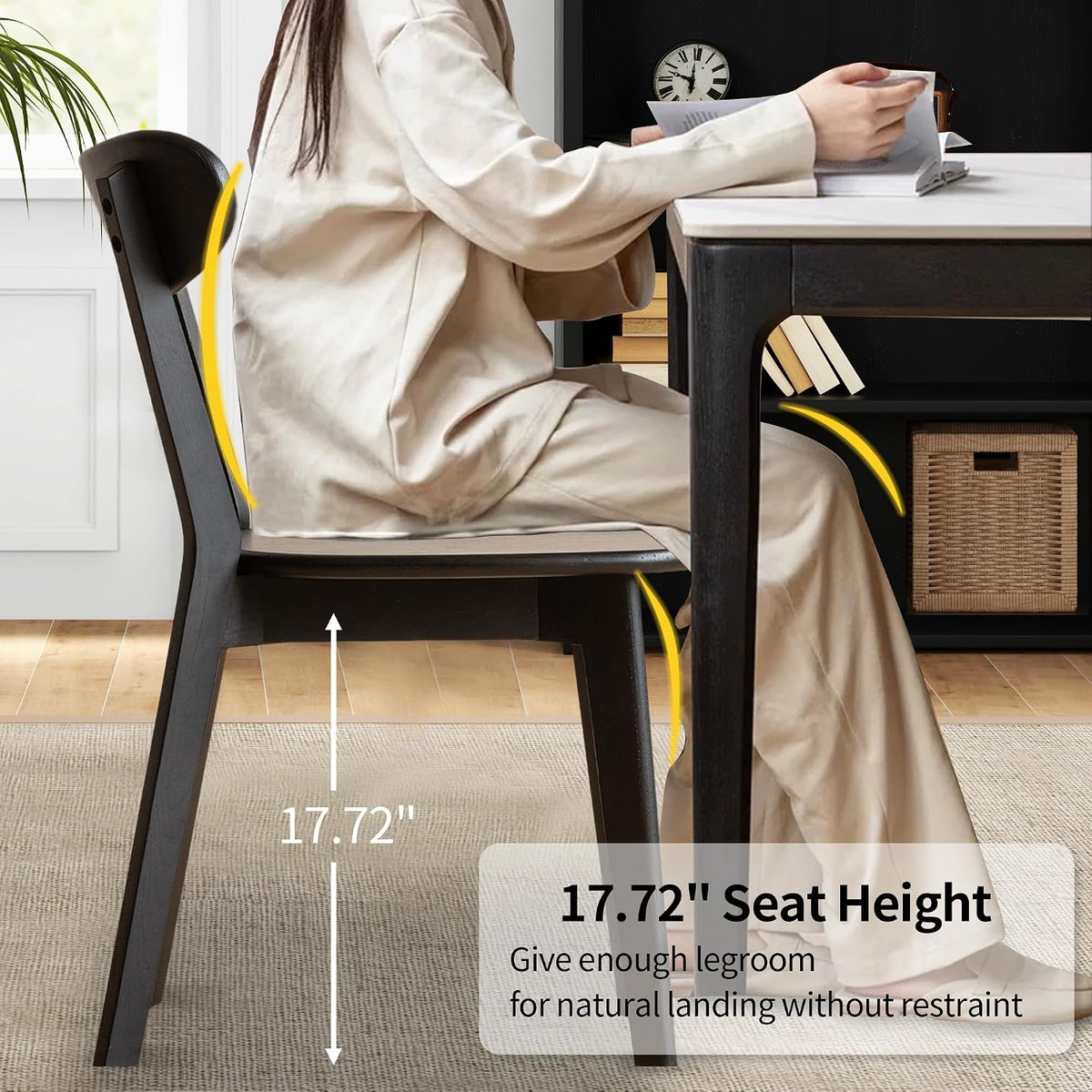 Modern Dining Chairs, Solid Oak Wood Dining Chair with Comfortable Backrest, Sturdy Wooden Chairs for Kitchen, Dining Room