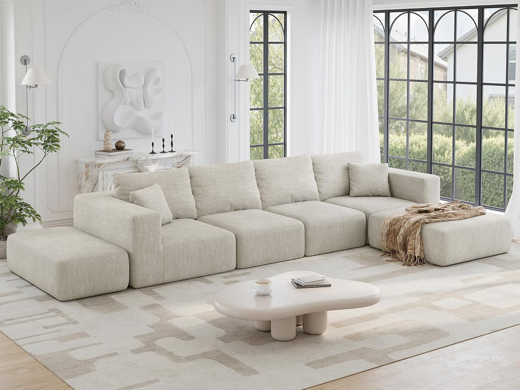 150" Oversized Couch for Living Room,Modular Sectional Sofa | Extra Deep 6 Seater Sofa Set, Comfy Modern Large Modular Cloud Sectional Couch,No Assembly Required, Beige