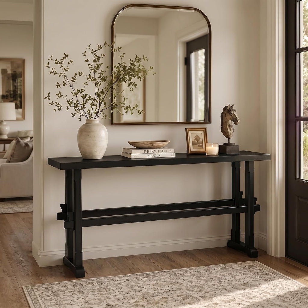 Narrow Entryway Table 59" Farmhouse Wood Long Skinny Console Table for Entryway Rustic Sofa Table for Living Room/Hallway/Reception/Bedroom, Black