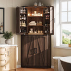 Dripex 71" Corner Cabinet Brown, Farmhouse Kitchen Pantry Cabinet with Doors Storage & Adjustable Shelves, Tall Corner Storage Cabinet with LED Light, Food Pantry for Living Room, Dining Room