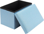 HOZEON 3 Pack 15.7 x 9.8 x 9.11 Inches Folding Storage Ottoman, Blue Rectangle Footrest Seat, Multifunctional Foot Stool for Living Room, Office, Traveling, Fishing, Camping