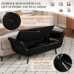 Faux Leather Storage Bench for Bedroom End of Bed, 65-Inch Rolled Arm Upholstered Bench with Hidden Storage, Black End of Bed Bench with Sturdy Wood Frame, Space-Saving Entryway Ottoman Seat (Black)