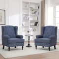Accent Chair Set of 2, Mid Century Modern Fabric Wingback Chair, Upholstered Armchair with High Back and Vintage Legs, Comfy Single Sofa Side Reading Chair for Living Room Bedroom, Blue