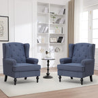 Accent Chair Set of 2, Mid Century Modern Fabric Wingback Chair, Upholstered Armchair with High Back and Vintage Legs, Comfy Single Sofa Side Reading Chair for Living Room Bedroom, Blue