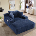 50" x 68" Corduroy Chaise Lounge, Cup Holders, Blue | Oversized corduroy chaise with a deep sleeper seat, built-in cup holders, and 3 pillows for reading, lounging, or naps.