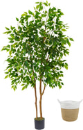 Artificial Ficus Tree, 6ft Tall Fake Ficus Tree with Basket, Faux Plant for Indoor Outdoor Home Livingroom Office Garden Porch Décor