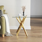 Small Side Table with Chromed Legs, Tempered Glass Square Modern End Table Sofa Table for Living Room Home Office (1, Gold, 20"×20"×22")