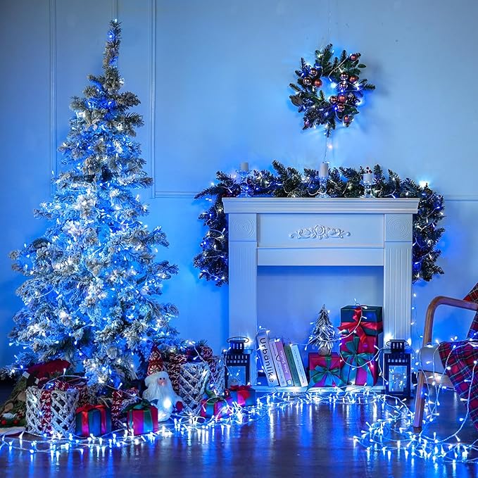 JMEXSUSS 132FT 400 LED Christmas Lights Outdoor Waterproof 8 Modes Indoor String Lights for Outside Blue and White Christmas Tree Lights Plug in for Bedroom Patio Tree Christmas Decorations