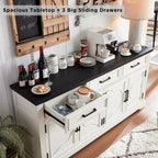 JXQTLINGMU 66" Farmhouse Buffet Cabinet with Storage, Sideboard Credenza, Carved Cloud-Inspired Doors, 3 Drawers & Adjustable Shelves, Coffee Bar Cabinet, Off White
