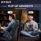 N-GEN Gaming Gaming Chair, Lumbar, PU Leather, Flip-Up Arms, Jet Black | Ergonomic High-Back Design, Adjustable Height with 360° Swivel Wheels, Comfortable Computer Desk Seating for Office and Home