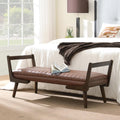 52" Rectangle Ottoman Bench, PU Leather Upholstered Dining Table Bench with Tufted Design, Mid Century Entryway Shoe Bench with Walnut Stain Finish, Long Footstool for Bedroom (Cognac)