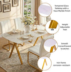 51.2 Inch Faux Marble Dining Table,Rectangular Glass Dining Table for 4-6,White Dining Room Table with Tempered Glass Tabletop and Golden Metal Legs,Luxury Dinner Table for Kitchen Apartment