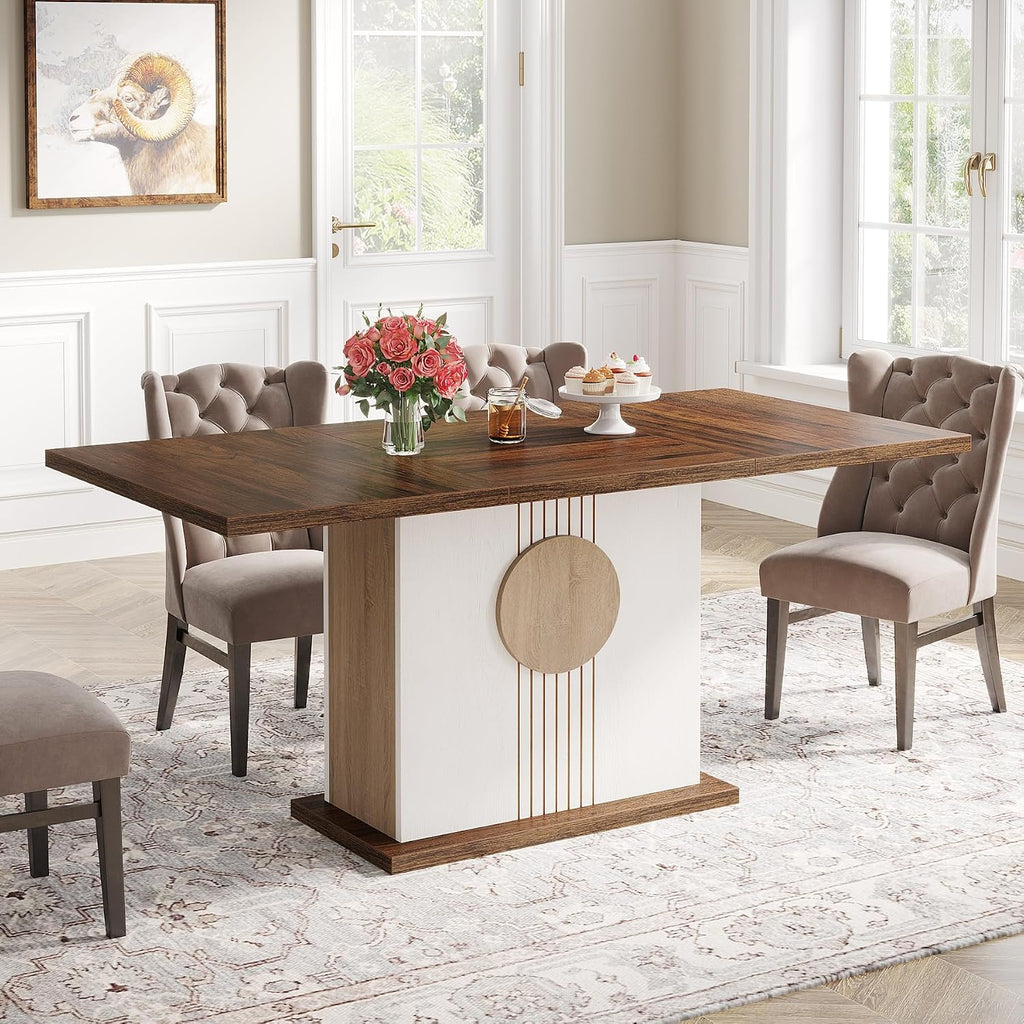 Tribesigns 55" Rectangular Dining Table for 4 to 6 People, Farmhouse Wood Dinner Table for Kitchen, Dining Room & Living Room, Oak Brown & White