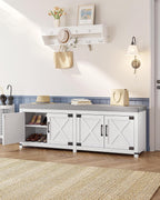 Hzuaneri 59" Shoe Storage Bench, with Soft Padded Seat Cushion & Doors | 2 Tier Entryway Storage Bench with Adjustable Shelf, Farmhouse Shoe Cabinet for Living room, Bedroom, White SB31503GY