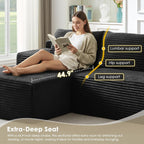 Modular Sectional Sofa Couches, 96" L-Shaped Cloud Couch with Left Chaise Lounge & Side Pockets for Living Room | No Assembly Required | Corduroy Fabric, Black