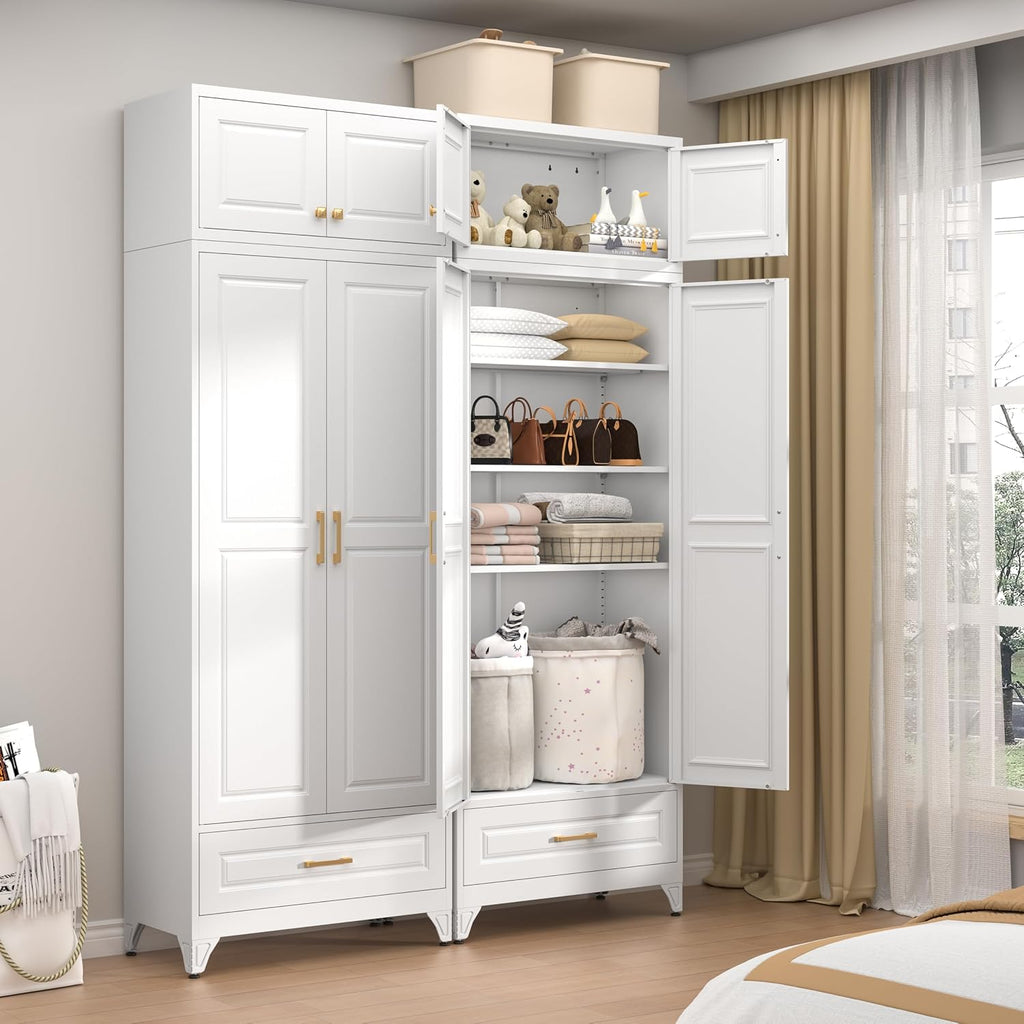 32" Wall Storage Cabinet with 2 Doors & Gold Handles | Black Metal, Hanging Design, 16D x 32W x 15H, for Bathroom & Kitchen, Anti-Tip, Easy Assembly, Hardware Included