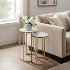 Elegant End Table, Side Table, or Night Stand for Room Decor - Round Metal Accent Table with Marble Top for Small Spaces - Perfect for Home, Bedroom, or Living Room Set of 2 - 22", 20" White & Gold