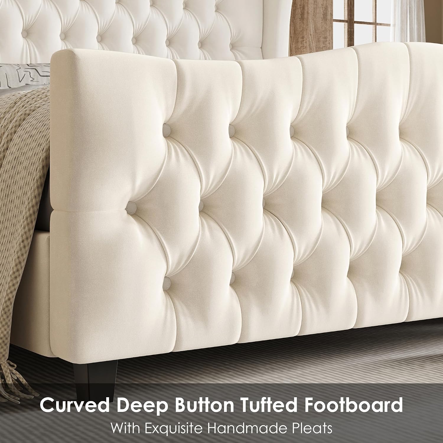 Keyluv Full Size 54.3" Tall Bed Frame with Wingback Headboard & Footboard