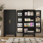 PAOFIN 47" Kitchen Pantry Cabinet, Metal Storage Cabinet with 3 Adjustable Layer Shelves, 8 Door Shelves, Buffet Sideboard for Living Room, Kitchen, Black