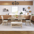 LUMISOL 6 Piece Dining Table Set for 6, Farmhouse Kitchen Dining Room Table Set with Recantgle Table and Upholstered Bench and Chairs, Light Natural
