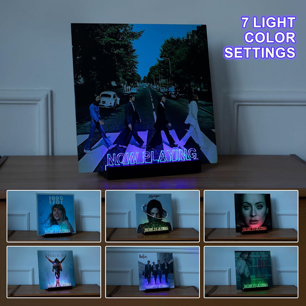 Now Playing Vinyl Record Stand- Simulated Vinyl Design with 7-Color Changing Lights,A Stylish Accent for Vinyl Record Holder, Perfect for Record Display and LP Lover Gifts.
