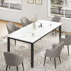 Garvee 79 Inch Dining Table for 6, Farmhouse Wooden Kitchen Tables for Family, Rectangular Industrial Style Dining Room Table with Sturdy Metal Frame, Long Desk for Restaurant, Kitchen, White&Black