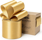 Gold Satin Ribbon Double-Faced Wired Ribbons for Gift Wrapping Flower Bouquet Bows Wedding Invitation Christmas Decor Crafts 2-1/2 Inch 10 Yards