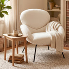Accent Chair, Accent Chair for Bedroom, Boucle Chair (Cream Whtie) | Comfy Bedroom Chair with Love Back and Sturdy And Durable Solid-Wood Frame/ Study Room / Bedroom / Living Room /(Cream Style)