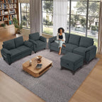 4 Piece Convertible Sectional Sofa Set, Modern Linen Small L Shaped Couch with Reversible Chaise, 3-Seater Sofa & Loveseat & Armchair for Living Room, Office, Apartment, Dark Grey