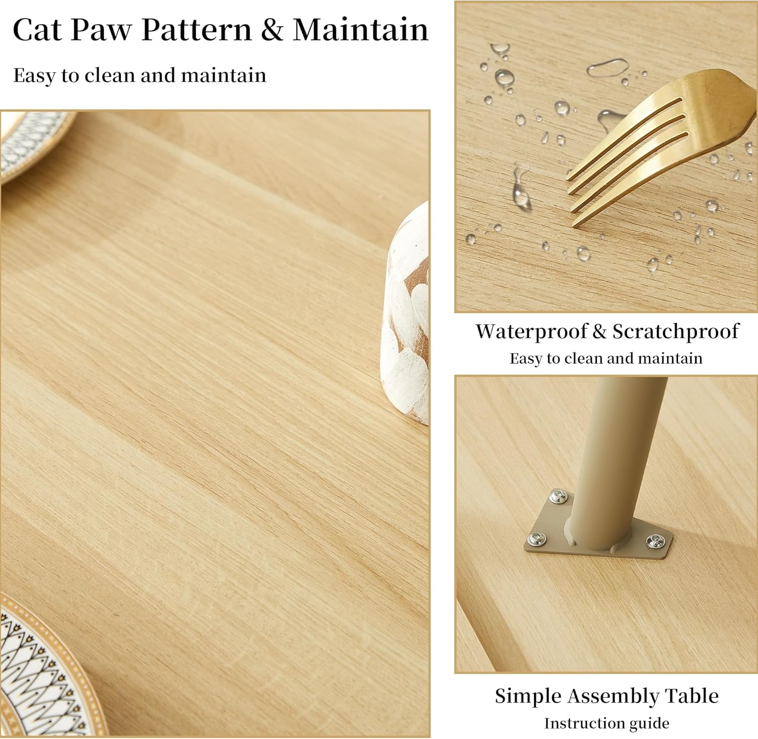 HIPIHOM 43.3 Inch Cream Round Dining Table for 4, Space-Saving Dinette Perfect for Kitchen Dining Living Room(Cream Table)