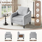 Upholstered Accent Chair with Foldable Side Table for Living Room | 2 Side Pockets, Modern Linen Armchair Wooden Fabric Chairs for Living Room, Comfy Reading for Bedroom/Office