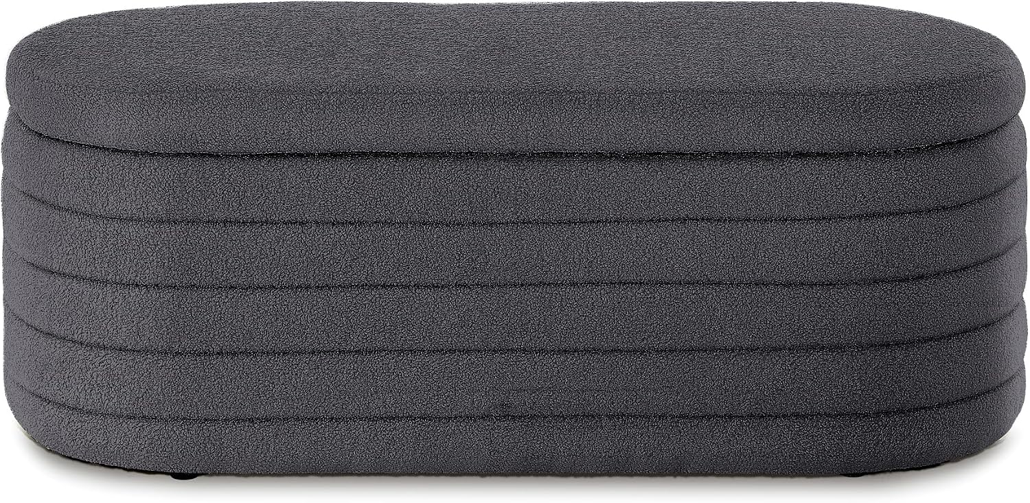 Storage Ottoman Bench End of Bed for Bedroom, Boucle Upholstered Entryway Shoe Seat Bench with Storage, Sherpa Modern Cute Padded Blanket Chest Stool Foot Rest for Living Room (Drak Gray)