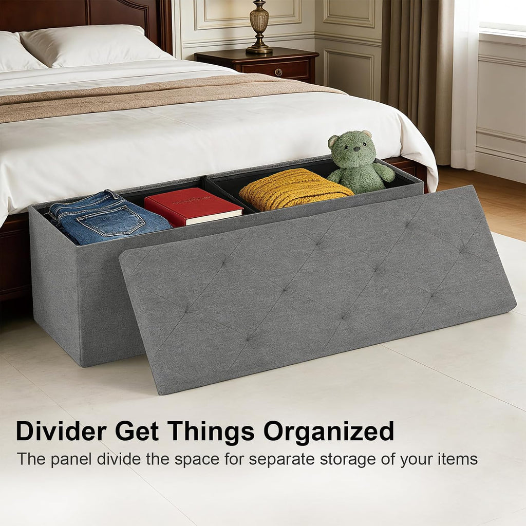 Storage Bench for Bedroom,Storage Ottoman Bench,35 Gallon,Foldable,Gray | Fabric Covered Storage Bench with Seat,Kids Toy Hidden Storage Bench,15x43x15in,Easy Assembly