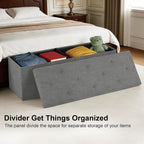 Storage Bench for Bedroom,Storage Ottoman Bench,35 Gallon,Foldable,Gray | Fabric Covered Storage Bench with Seat,Kids Toy Hidden Storage Bench,15x43x15in,Easy Assembly