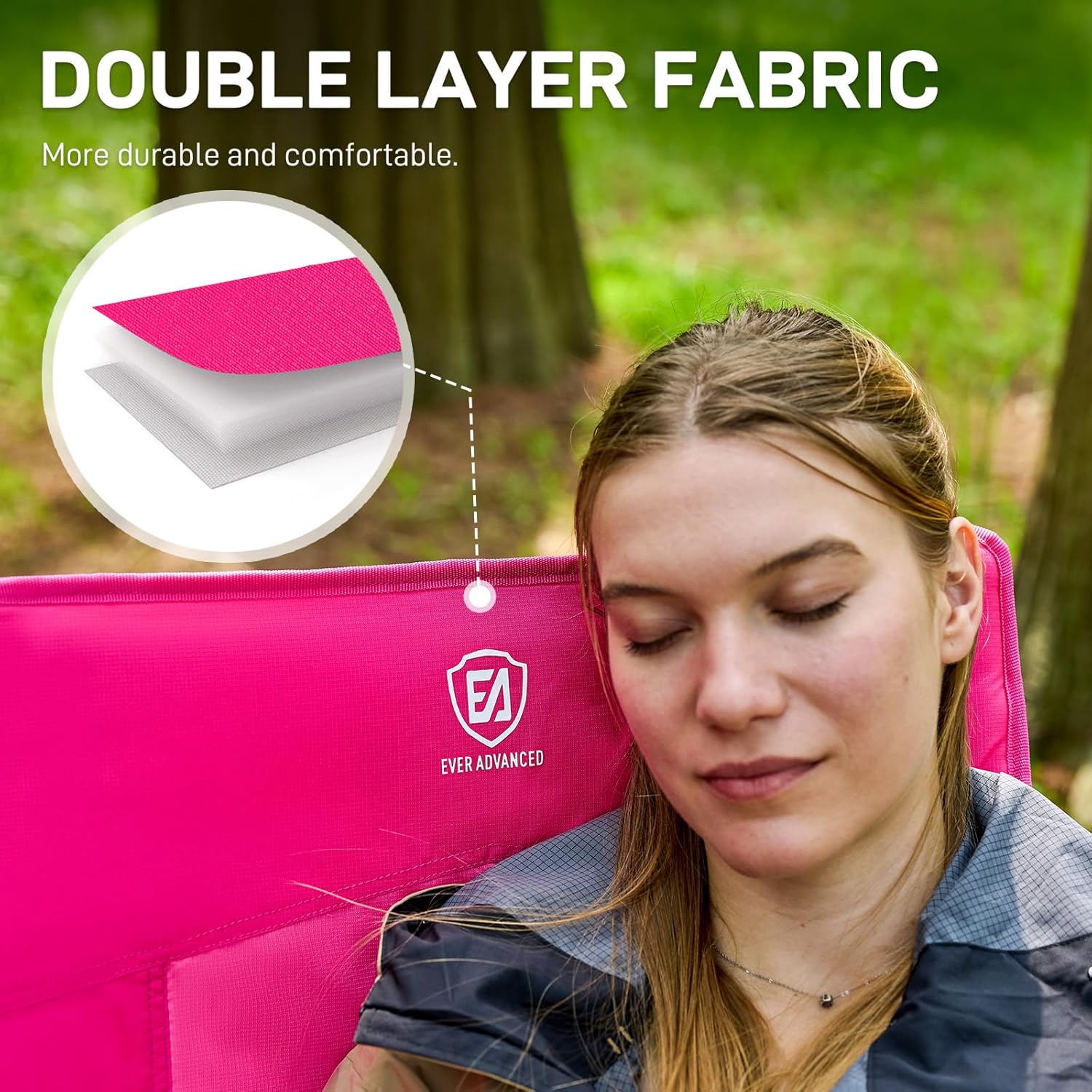 EVER ADVANCED Reclining Camping Chairs for Adult Lightweight, Folding Recliner Chair with Adjustable Back, 4-Level Lounge Chairs, Portable Lawn Chairs for Patio Balcony, Supports 350lbs Pink