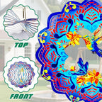 Wind Spinners 12 inch 3D Stainless Steel Laser Cut Metal Art Geometric Pattern Wind Sculpture Hanging for Garden Decorations Gifts Indoor Outdoor Blue