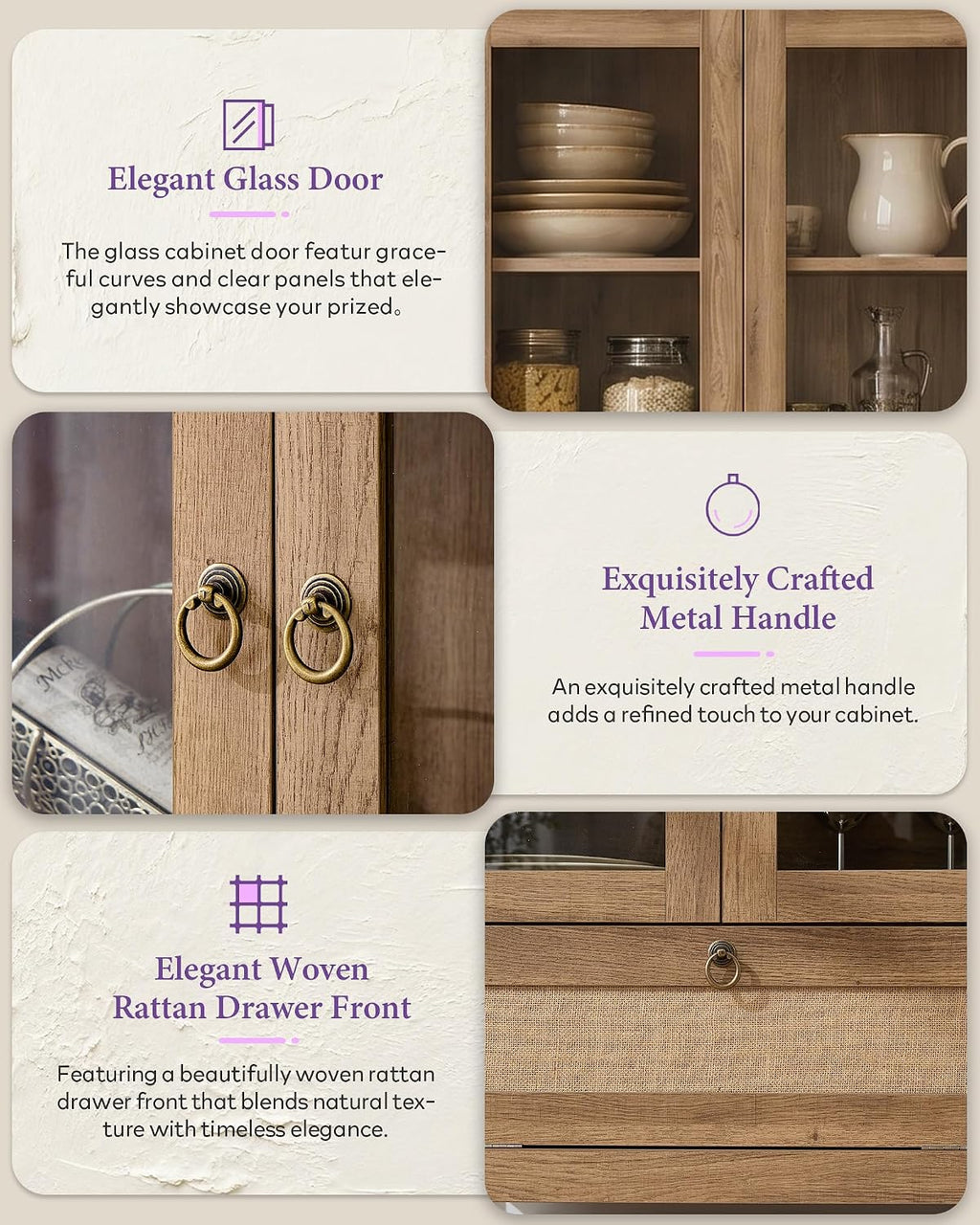 TYBOATLE 71'' Arched Pantry Cabinet with Glass Door for Kitchen Dining Room | Arch Storage Cabinet, Versatile Cupboard with Innovative Drawer and Anti-Tip Device, Kitchen Dining, Natural