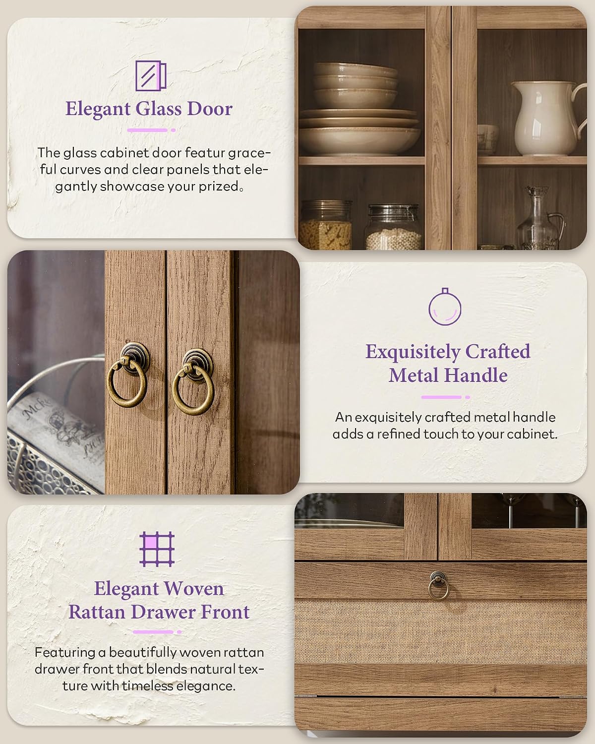 TYBOATLE 71'' Arched Pantry Cabinet with Glass Door for Kitchen Dining Room | Arch Storage Cabinet, Versatile Cupboard with Innovative Drawer and Anti-Tip Device, Kitchen Dining, Natural