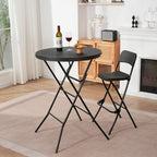 32" Round Folding Table, Portable Bar Height Folding Table with Detachable Legs, Round Foldable Table with HDPE Top for Standing Parties, Balcony, Event, Indoor Outdoor Use (Black, 2 Pack)