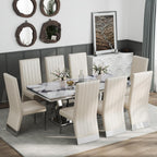 AUZ White Leather Dining Chairs Set of 6, White and Silver Upholstered Dining Room Chairs with Nailhead Trim High Back, Modern Dining Chair with Polished Silver Metal Legs