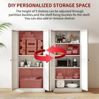 AQY Kitchen Pantry Cabinet,61" White Pantry Storage Cabinet with 4 Tier Adjustable Shelves and 2 Doors,Freestanding Cupboard,Metal Pantry Cabinets with Handle for Living Room Kitchen Assembly Required
