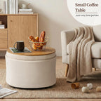 ONBRILL 24" Round Ottoman Coffee Table, Storage Ottoman with Lift-Off Lid | Large Size, Sturdy Steel Frame, 15.4" Height Foot Stool（Better for Low-Profile Sofa), Extra Seat, Entryway Shoe Bench